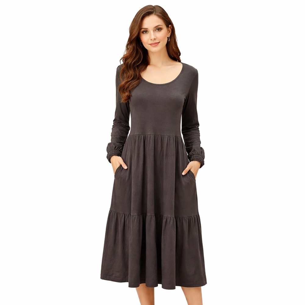 Canyon Retreat dark grey linen blend midi dress medium modest